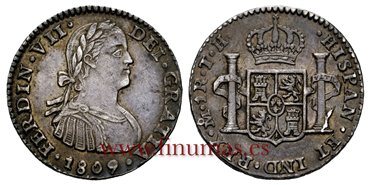Cy14362.- FERNANDO VII - 1 Real 1809 Mexico T.H.- SC- Tono
