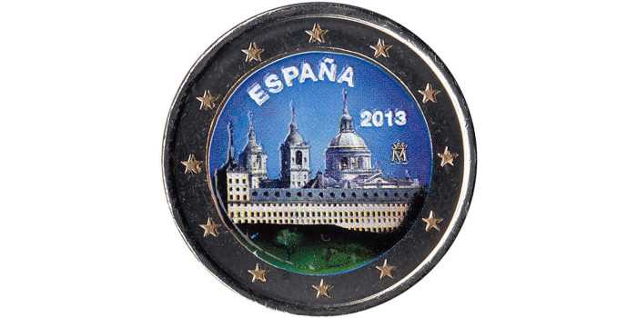 2 EUROS CONMEMORATIVOS ESPAÑA 2013 "EL ESCORIAL" COLOR