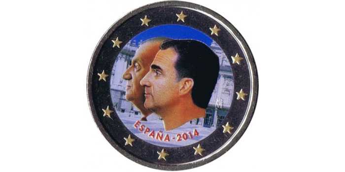 2 COMMEMORATIVE EUROS SPAIN 2014 "FELIPE VI AND JUAN CARLOS I, COLOUR