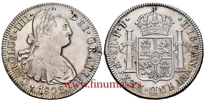 Cy13112-3.-CARLOS IIII - 8 Reales 1802 Mexico F.T.-EBC+