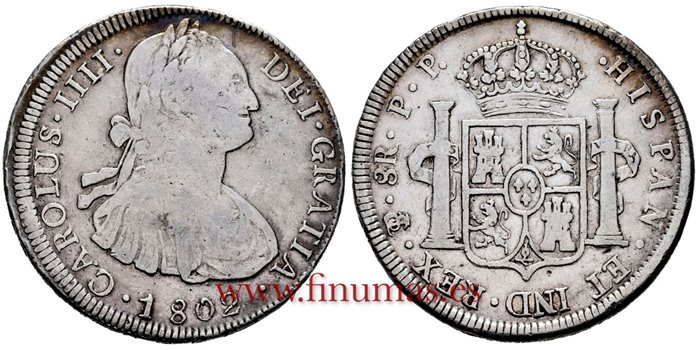 Cy13113.-CARLOS IIII - 8 Reales 1802 Potosi P.P.-MBC-