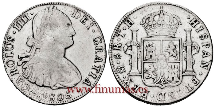Cy13138-2.-CARLOS IIII - 8 Reales 1805 Mexico T.H.-MBC+
