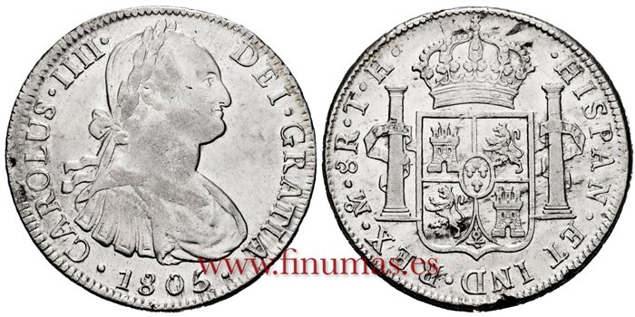 Cy13138-3.-CARLOS IIII - 8 Reales 1805 Mexico T.H.-EBC