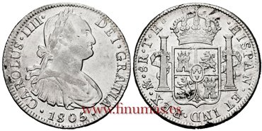 Cy13138-3.-CARLOS IIII - 8 Reales 1805 Mexico T.H.-EBC