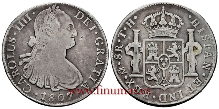 Cy13149.-CARLOS IIII - 8 Reales 1807 Mexico T.H.-BC+
