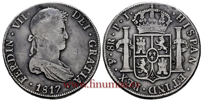 Cy15112.-FERNANDO VII - 8 Reales 1817 Potosi P.J.- MBC-