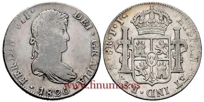 Cy15150.-FERNANDO VII - 8 Reales 1820 Mexico J.J.- MBC