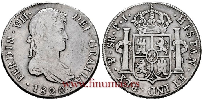 Cy15153.-FERNANDO VII - 8 Reales 1820 Potosi P.J.- MBC-
