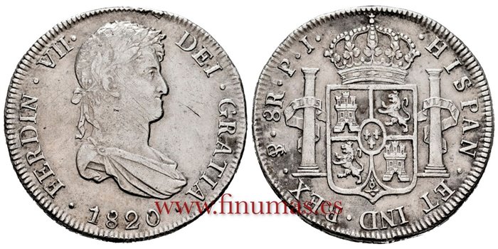 Cy15153-1.-FERNANDO VII - 8 Reales 1820 Potosi P.J.- EBC