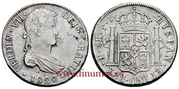 Cy15153-2.-FERNANDO VII - 8 Reales 1820 Potosi P.J.- EBC