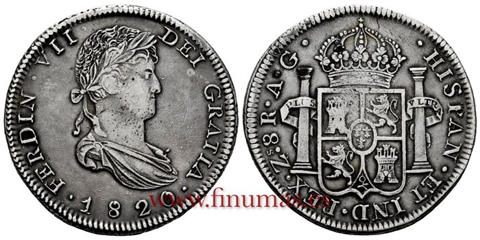 Cy15155.-FERNANDO VII - 8 Reales 1820 Zacatecas A.G.- MBC+