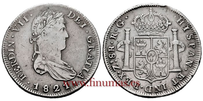 Cy15175-2.-FERNANDO VII - 8 Reales 1821 Zacatecas R.G.- MBC