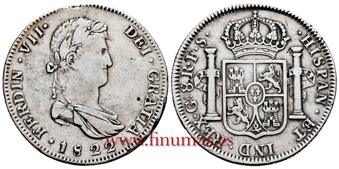 Cy15183.-FERNANDO VII - 8 Reales 1822 Guadalajara F.S.- MBC+