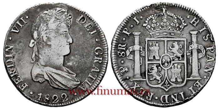 Cy15189.-FERNANDO VII - 8 Reales 1822 Potosi P.J.- MBC+