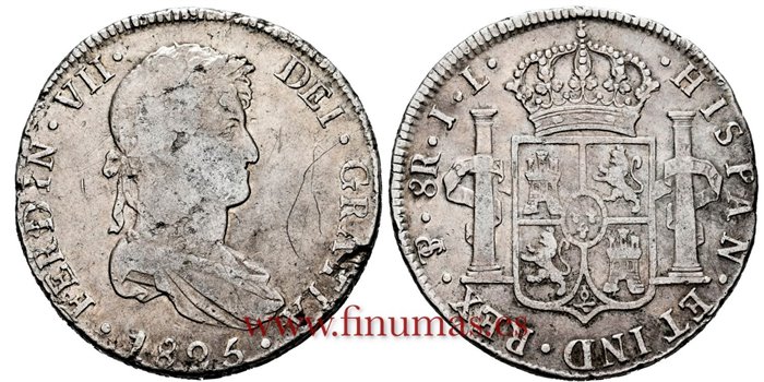 Cy15219.-FERNANDO VII - 8 Reales 1825 Potosi J.L.- BC