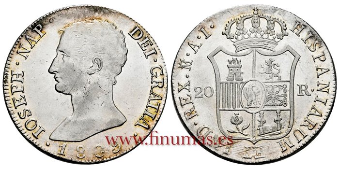 Cy13858.-JOSE NAPOLEON - 20 Reales 1809 Madrid A.I.-EBC+. B.O