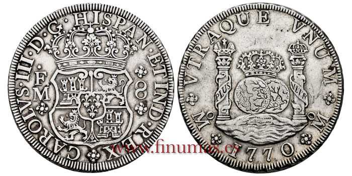 Cy11199-1.- CARLOS III - 8 REALES COLUMNARIO 1770 MEXICO F.M.  MBC+