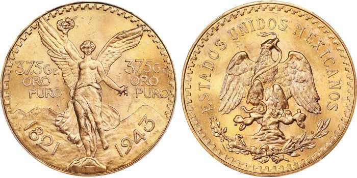 MEXICO K-482 - 50 PESOS MEXICANOS 1943. CENTENARIO DE ORO