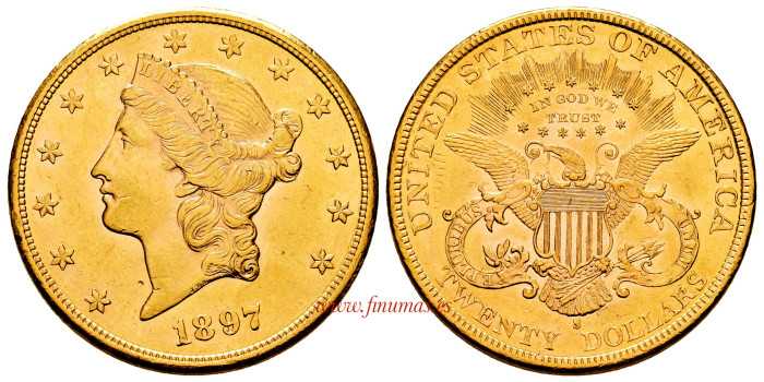 EE.UU  K-074.3.-  20 DOLLAR 1897 S Liberty Head. E.B.C. -ORO
