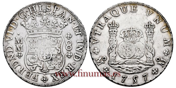 Cy09889.-FERNANDO VI - 8 Reales 1757 Mexico M.M.- Columnario -MBC+