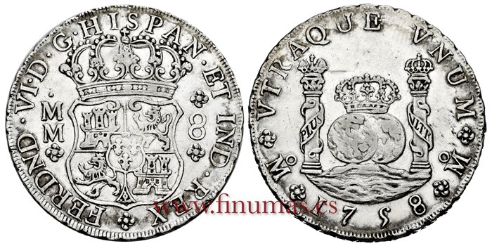 Cy09896.-FERNANDO VI - 8 Reales 1758 Mexico M.M.- Columnario -EBC-