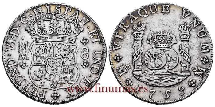 Cy09905.-FERNANDO VI - 8 Reales 1759 Mexico M.M.- Columnario -EBC-