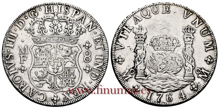 Cy11157.-CARLOS III - 8 Reales 1764 Mexico M.F.- Columnario -EBC-