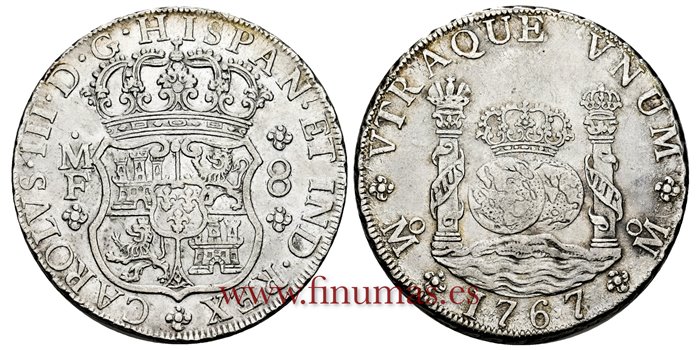 Cy11174.-CARLOS III - 8 Reales 1767/6 Mexico M.F.- Columnario -EBC-