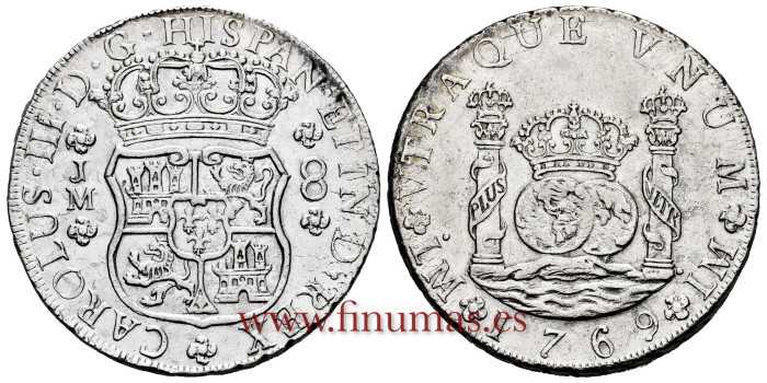 CY11188.-CARLOS III - 8 REALES 1769 LIMA J.M.- COLUMNARIO -EBC-
