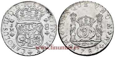 CY11188.-CARLOS III - 8 REALES 1769 LIMA J.M.- COLUMNARIO -EBC-