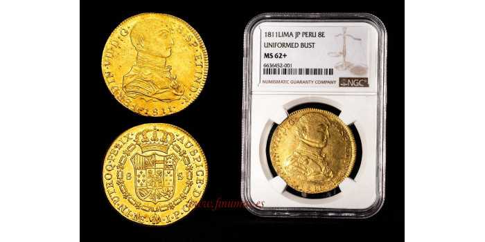 CY15502.3 - FERNANDO VII - 8 ESCUDOS LIMA 1811 J.P. - MS62 TOPPOP+