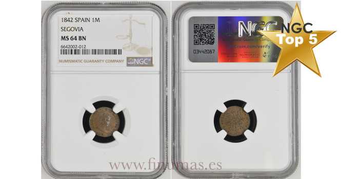 Cy15625.- ISABEL II -1 Maravedi 1842 Segovia - SC