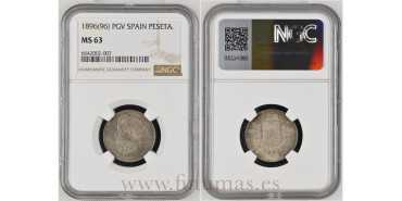 Cy16675H.- ALFONSO XIII  1 PESETA 1896 (18-96) PGV.  NGC MS63