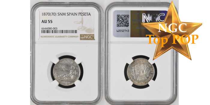 Cy16510.-G.P Y I REPUBLICA 1 Peseta 1870 (18-70)- S.N.M.-NGC AU55 TOPPOP
