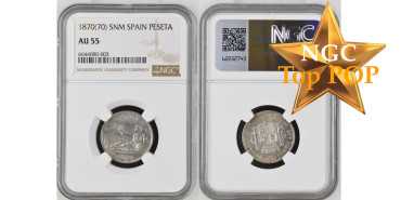 Cy16510.-G.P Y I REPUBLICA 1 Peseta 1870 (18-70)- S.N.M.-NGC AU55 TOPPOP
