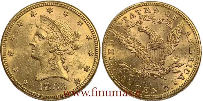 EE.UU - K-102 - 10 DOLLAR - LIBERTY HEAD. 1883 ORO