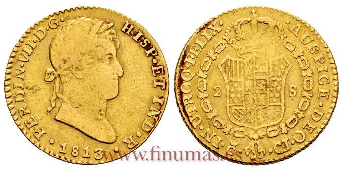Cy15347.- FERNANDO VII - 2 Escudos 1813 Cadiz C.J. - BC+