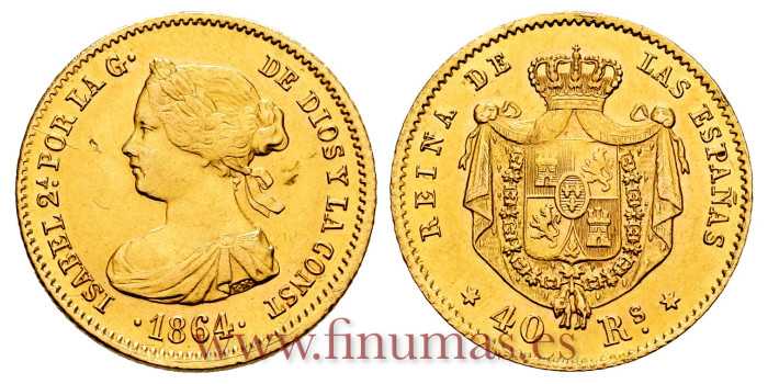 Cy16364.- ISABEL II 40 REALS 1864 MADRID - GOLD