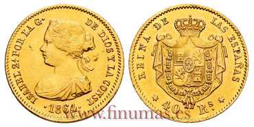 Cy16364.- ISABEL II 40 REALS 1864 MADRID - GOLD