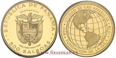 PANAMA - K-057 - 500 BALBOAS 1978. AMERICAN STATES. PROOF- Gold