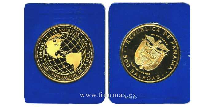 PANAMA - K-057 - 500 BALBOAS 1978. ESTADOS AMERICANOS. PROOF- Oro