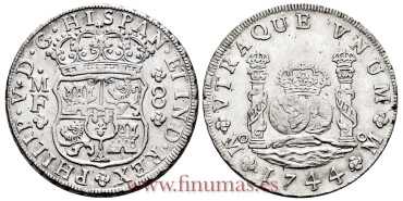 Cy09819.- FELIPE V - 8 Reales Columnario 1744 Mexico M.F. - EBC-