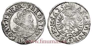 AUSTRIA - K-0369 - FERDINAND II 3 KREUZER 1635 PRAGUE. EBC. B.O. - VARIANT