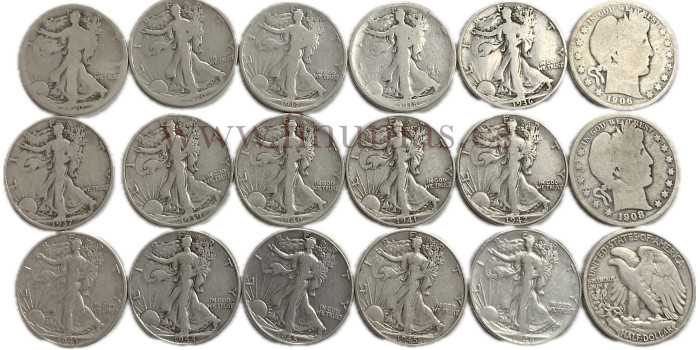 ESTADOS UNIDOS - K-116L1 - 18 x 1/2 DOLAR LIBERTY y BARBER. BC/MBC