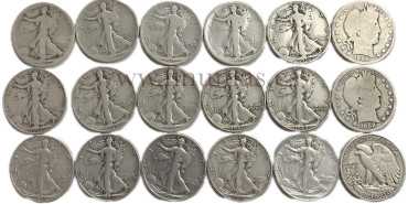 UNITED STATES - K-116L1 - 18 x 1/2 DOLLAR LIBERTY and BARBER. BC/MBC
