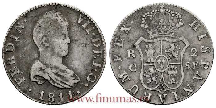 Cy14556.2.-FERNANDO VII - 2 Reais 1811 Catalonia S.F.- MBC-