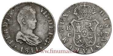 Cy14556.2.-FERNANDO VII - 2 Reais 1811 Catalonia S.F.- MBC-