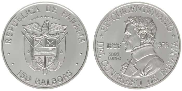 PANAMA - K-043 - 150 BALBOAS 1976. ANIVERSARIO CONGRESO. PROOF- PLATINO