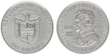 PANAMA - K-043 - 150 BALBOAS 1976. CONGRESS ANNIVERSARY. PROOF- PLATINUM