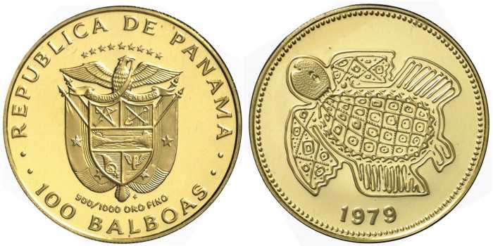 PANAMA - K-060 - 100 BALBOAS 1979. PRECOLUMBIAN ART. PROOF- Gold